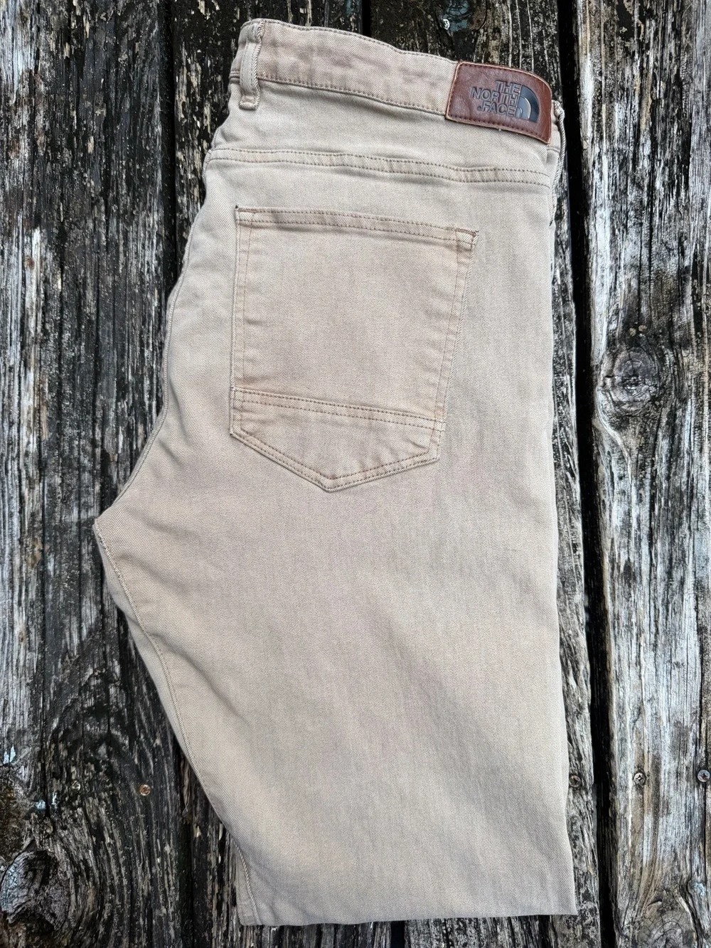The North Face Mens 38x 31 Khaki Straight Leg Denim Hiking Work Pants Jeans P4